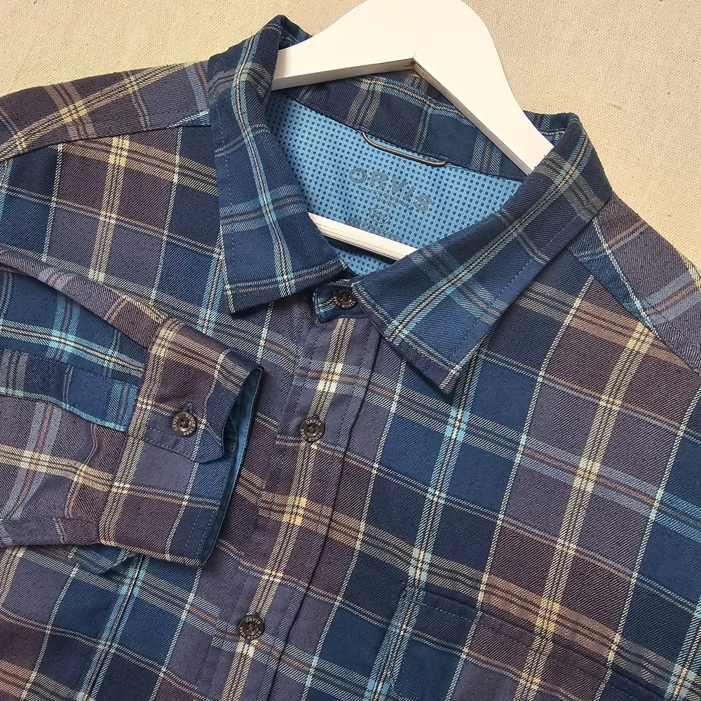 Orvis Men's XXL Blue Plaid Flannel Long Sleeve Button Down Shirt Pockets